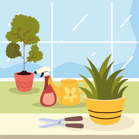 houseplants gardening toolsのイラスト素材