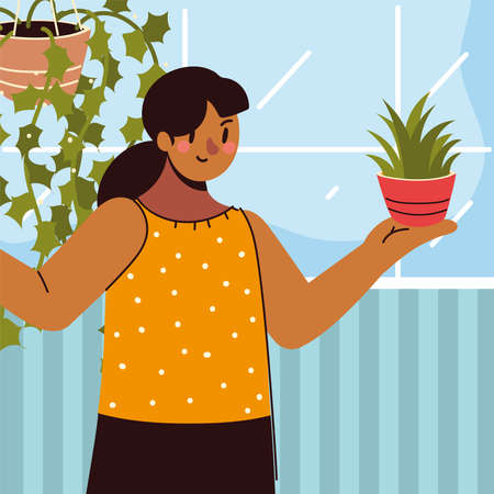 woman houseplants in homeのイラスト素材