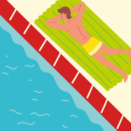 relaxed man by the poolのイラスト素材