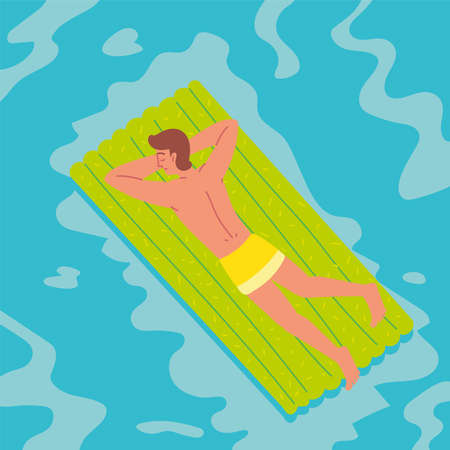relaxed man on float bedのイラスト素材