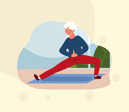 old man doing stretchingのイラスト素材