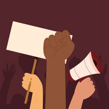hands with banner and speakerのイラスト素材