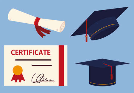 graduation certificate and capのイラスト素材