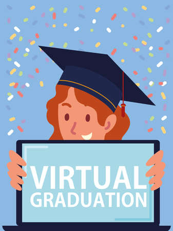 virtual graduation by laptopのイラスト素材