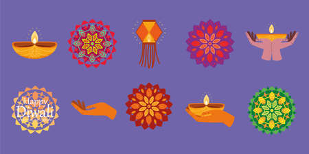 diwali lamps and mandalaのイラスト素材