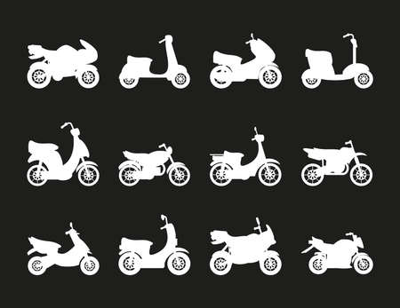 set of silhouette motorbikesのイラスト素材