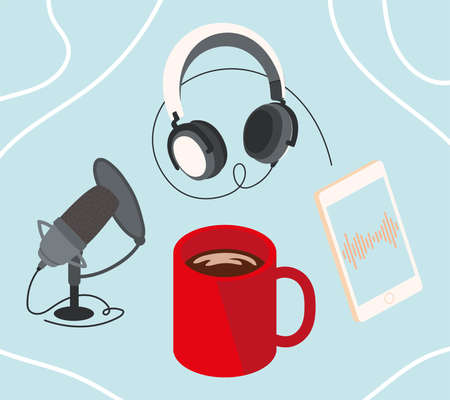 podcast mobile and coffeeのイラスト素材