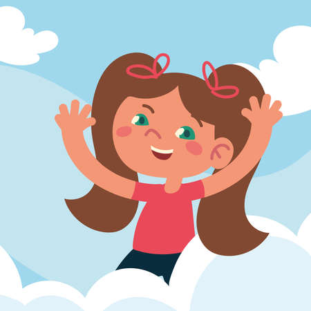 cute girl character with ponytailsのイラスト素材