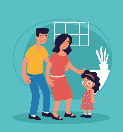 smiling couple with adopted girl cartoonのイラスト素材