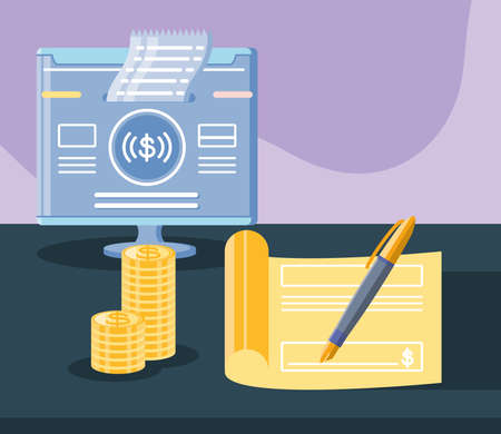 different payment solutions money and computerのイラスト素材