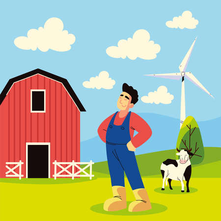farm man and cowのイラスト素材