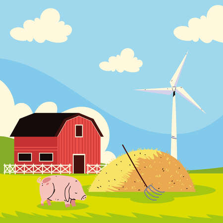 farm barn and pigのイラスト素材
