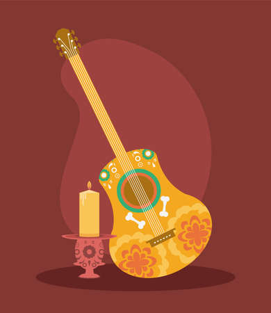 mexican guitar and candleのイラスト素材