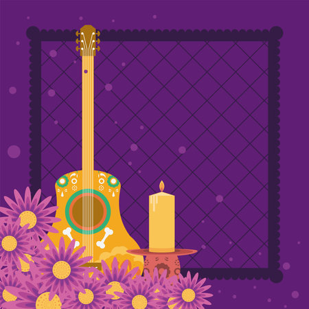 mexican guitar and candleのイラスト素材