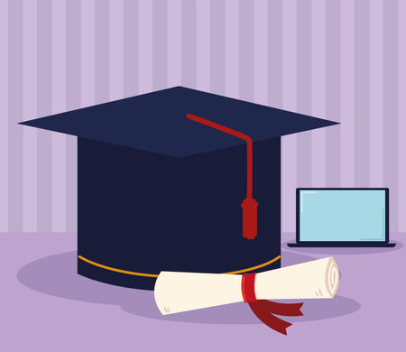 virtual graduation hat and certificateのイラスト素材