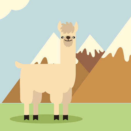white llama and mountainsのイラスト素材