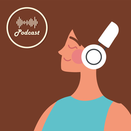woman with headset podcastのイラスト素材