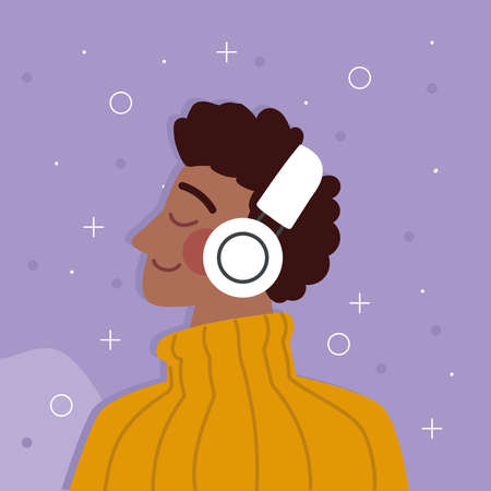 guy using headphonesのイラスト素材