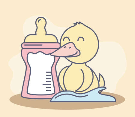 cute duck and bottle milkのイラスト素材