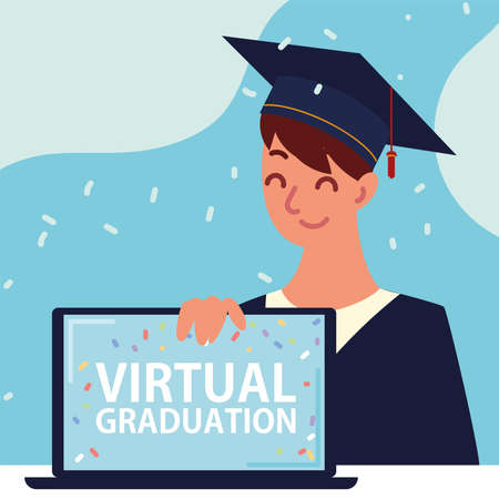 student in virtual graduationのイラスト素材