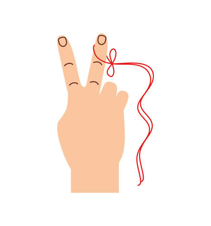 red thread bow on a fingerのイラスト素材