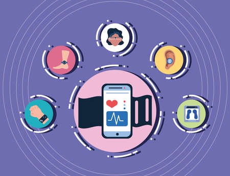 mobile wearable healthのイラスト素材