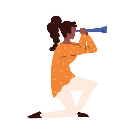 woman looking through telescopeのイラスト素材