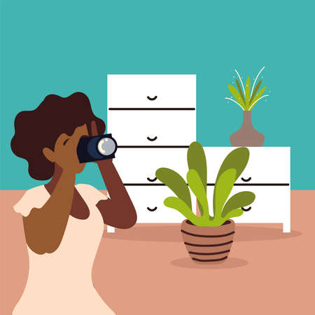 afro woman with cameraのイラスト素材