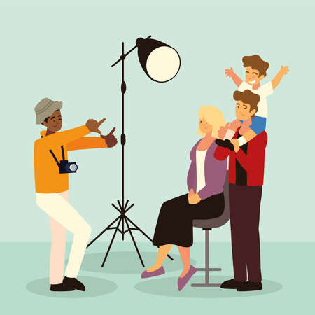 photographer takes photo a familyのイラスト素材