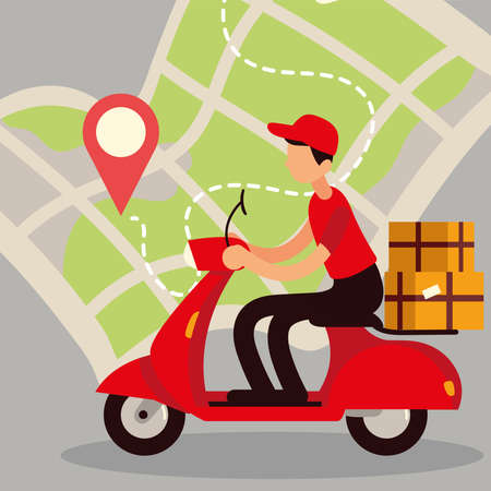 delivery man on mapのイラスト素材