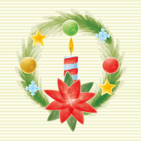 christmas wreath with candleのイラスト素材