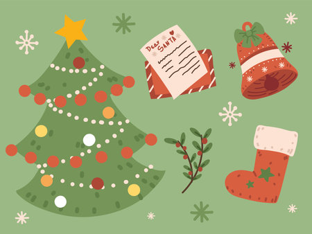 christmas tree and bellのイラスト素材