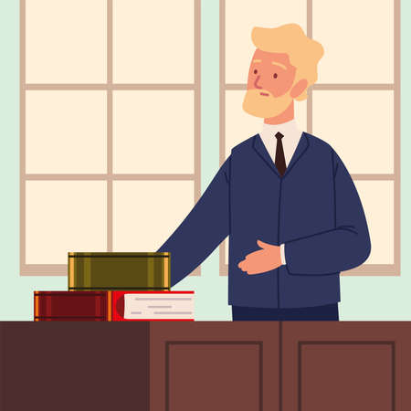 bearded lawyer with booksのイラスト素材