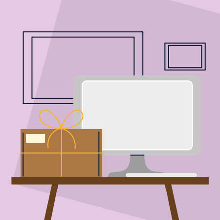 online shopping by computerのイラスト素材