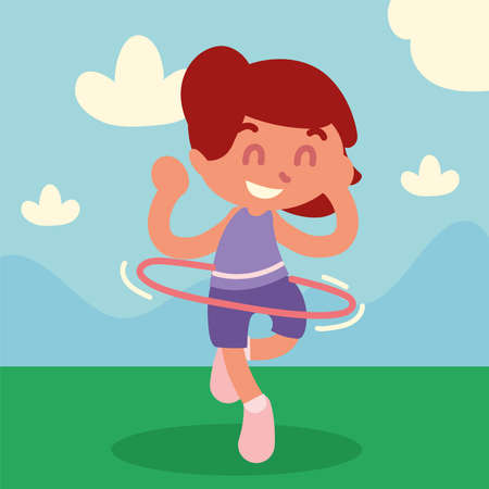 funny girl with hula ringのイラスト素材