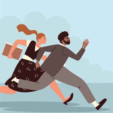 happy businesspeople runningのイラスト素材