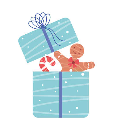 christmas gift and gingerbread manのイラスト素材
