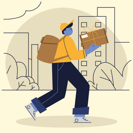 delivery man holding packageのイラスト素材