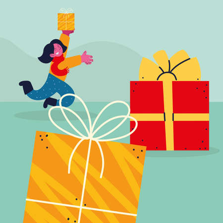 cheerful woman and giftsのイラスト素材