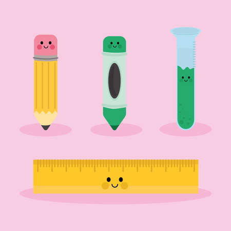 kawaii school suppliesのイラスト素材