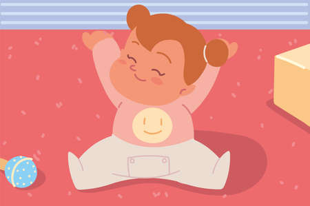 baby girl with toyのイラスト素材