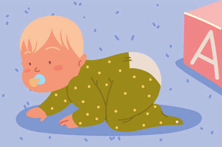 baby boy with blockのイラスト素材