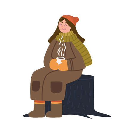 woman with hot beverageのイラスト素材