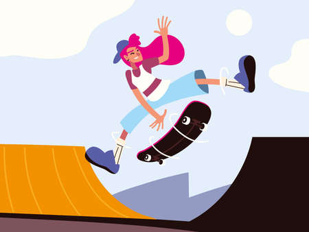 girl riding a skateboardのイラスト素材