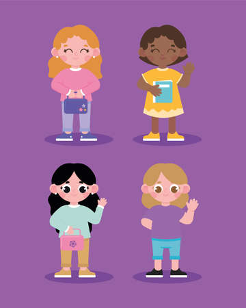 set of student girlsのイラスト素材