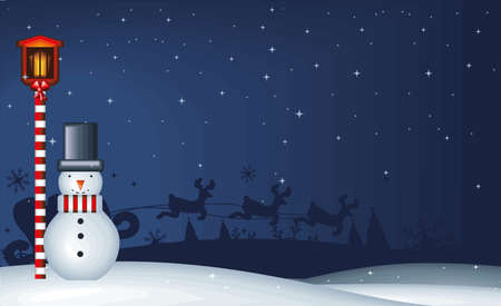christmas snowman and lampのイラスト素材