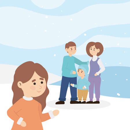 family and winter snowのイラスト素材