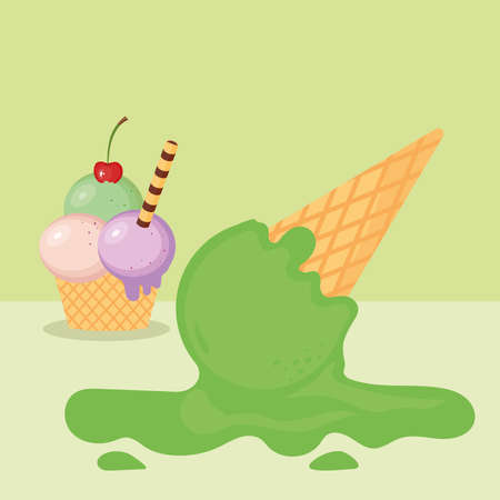 melted green ice creamのイラスト素材