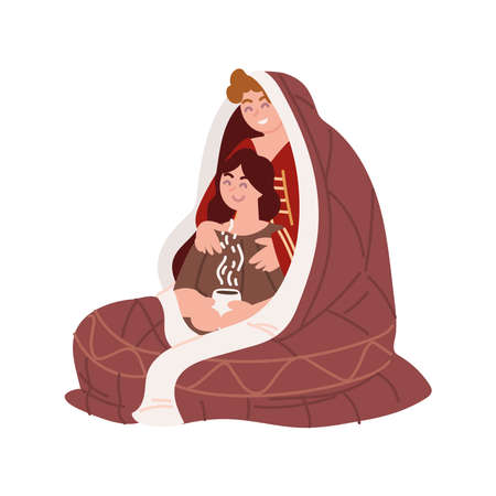 couple in warm blanketのイラスト素材