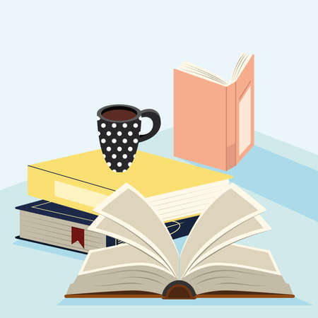 books literature and cupのイラスト素材
